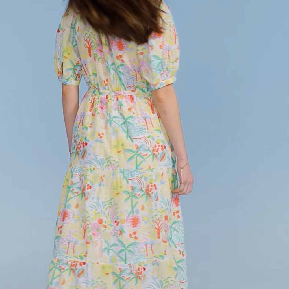 New Roller Rabbit Vacation Short Sleeve Maxi Dress Yellow/Green Size M - Picture 6 of 10
